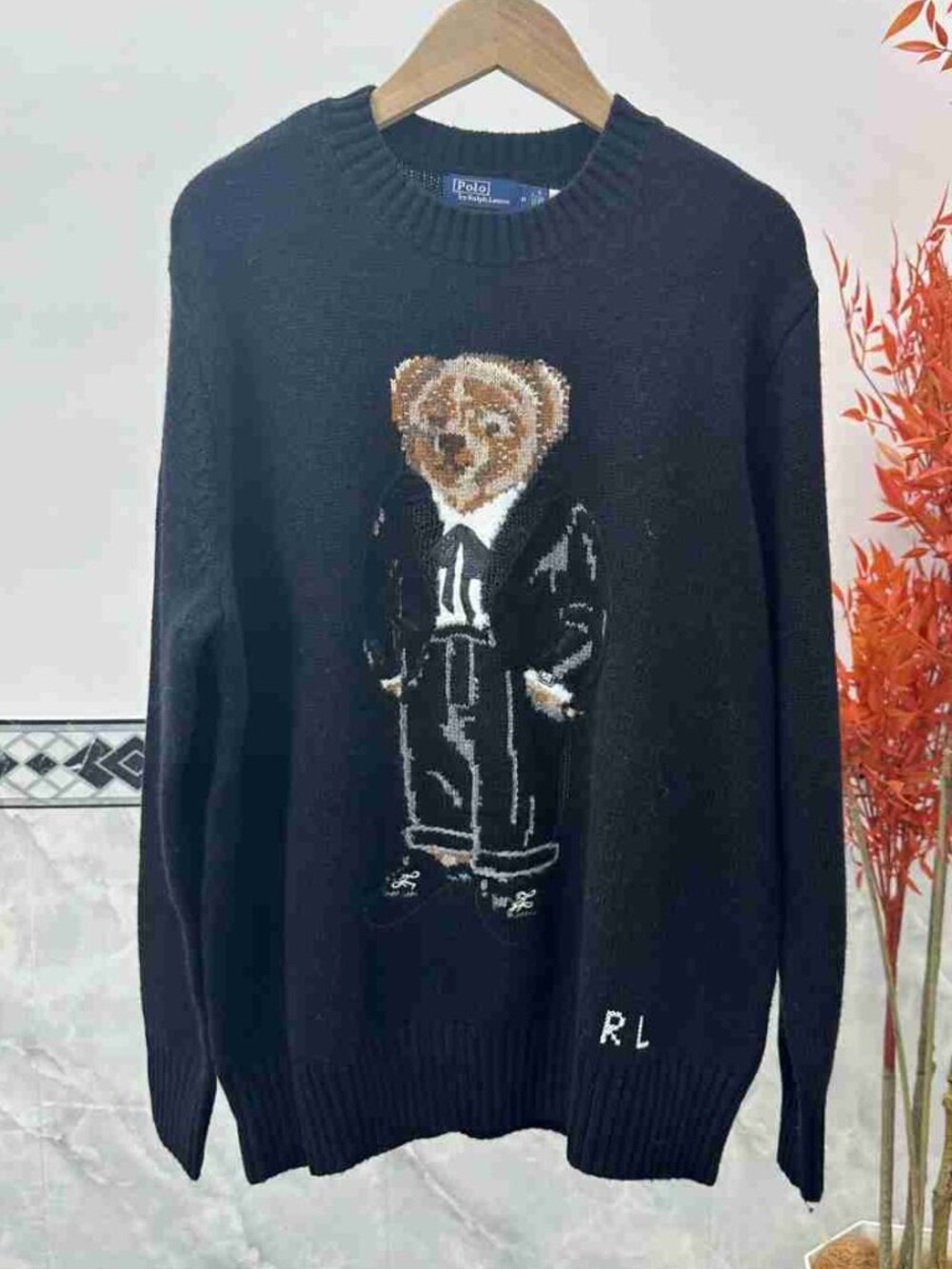 Polo Ralph Lauren Black Tuxedo Polo Bear Crewneck Sweater